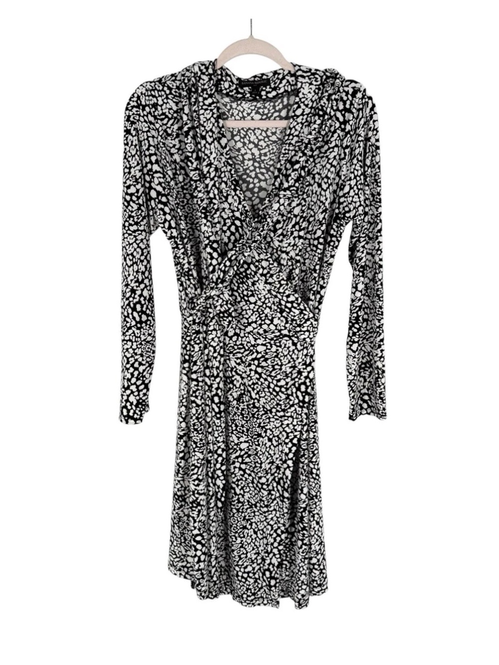 Banana Republic Factory Wrap Dress Womens Size Large Black Ivory Abstract Print